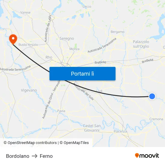 Bordolano to Ferno map