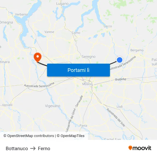 Bottanuco to Ferno map