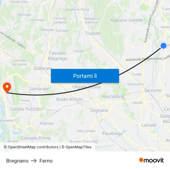 Bregnano to Ferno map