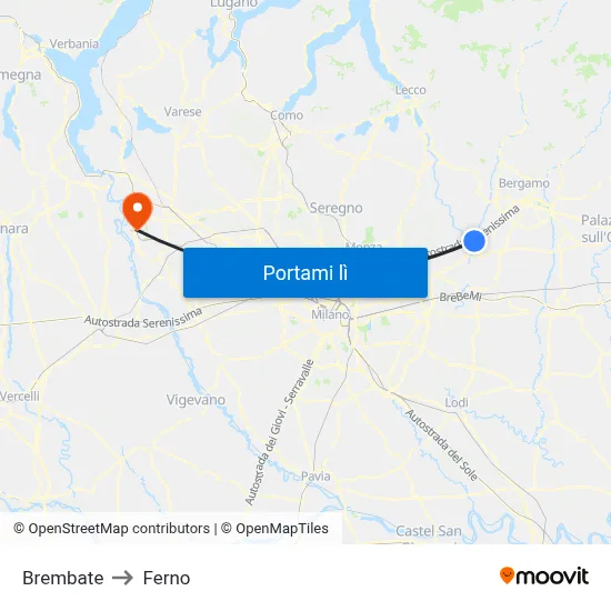 Brembate to Ferno map