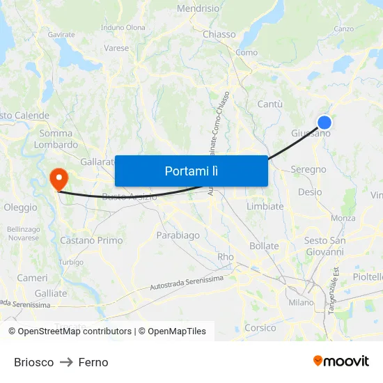 Briosco to Ferno map