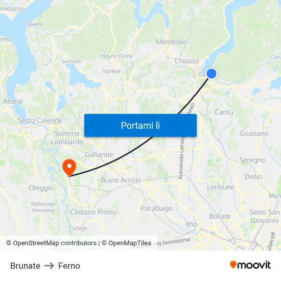 Brunate to Ferno map