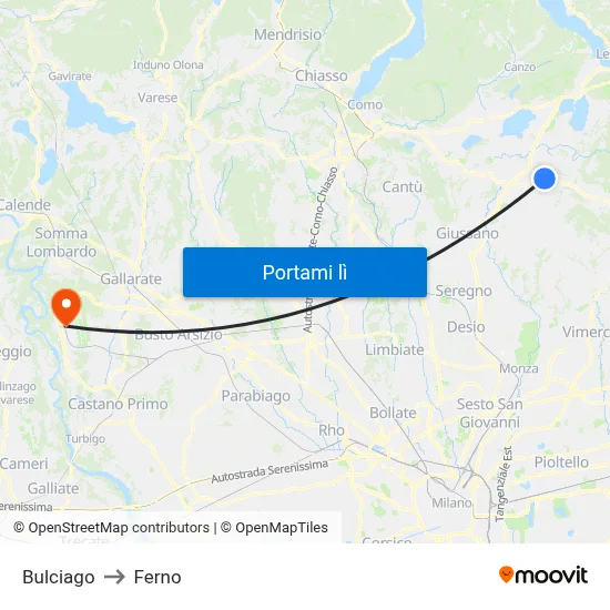 Bulciago to Ferno map