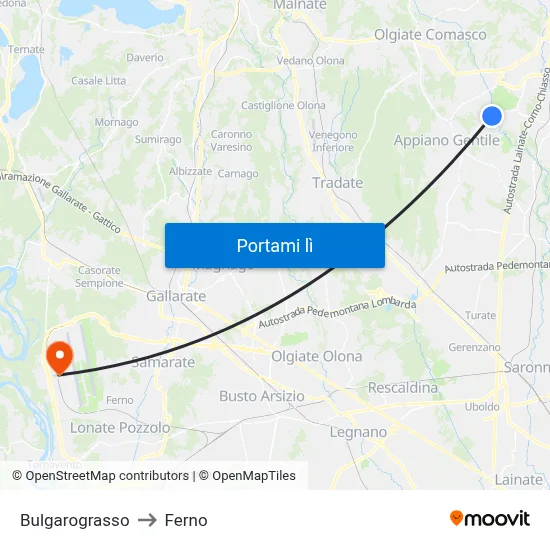 Bulgarograsso to Ferno map