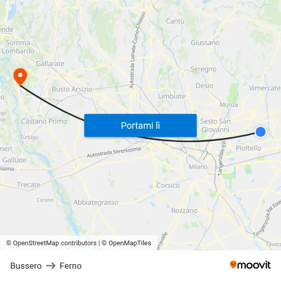 Bussero to Ferno map