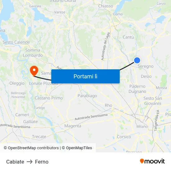 Cabiate to Ferno map
