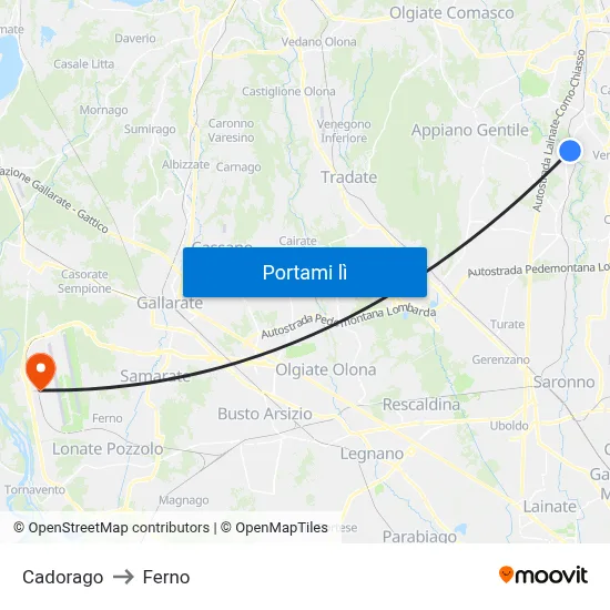 Cadorago to Ferno map