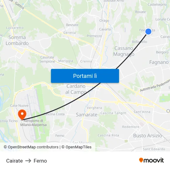 Cairate to Ferno map
