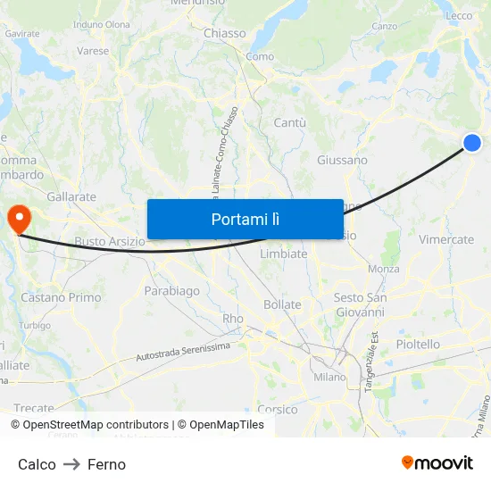 Calco to Ferno map