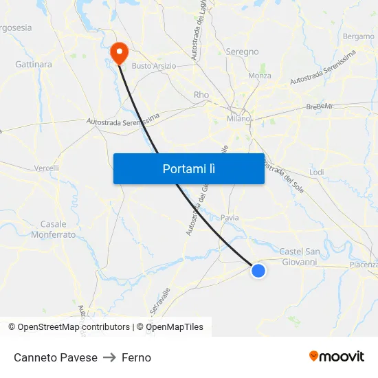 Canneto Pavese to Ferno map