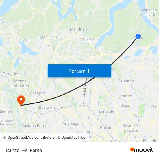 Canzo to Ferno map