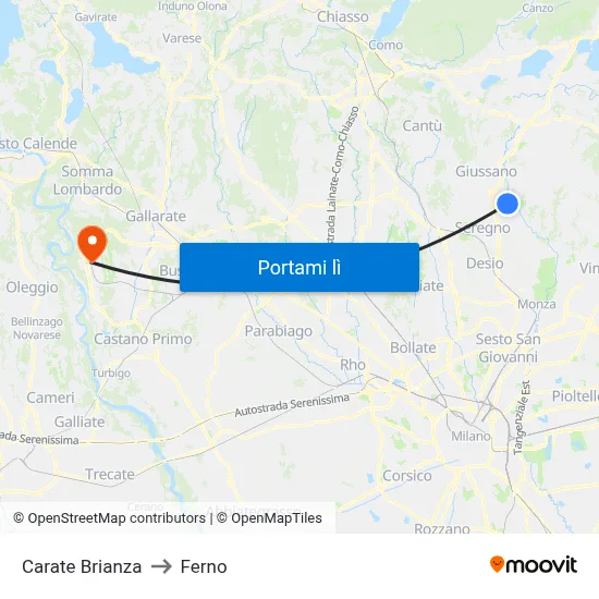 Carate Brianza to Ferno map