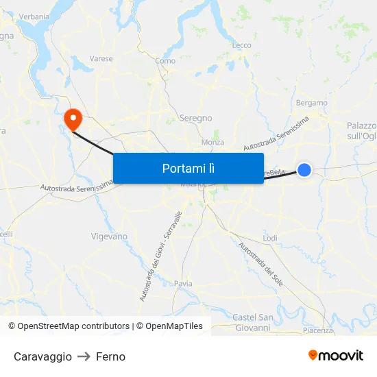 Caravaggio to Ferno map