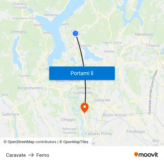 Caravate to Ferno map