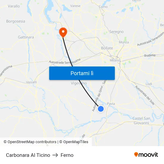 Carbonara Al Ticino to Ferno map