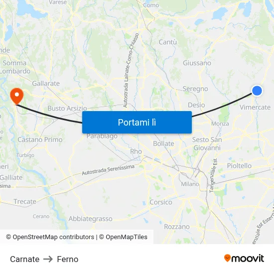 Carnate to Ferno map