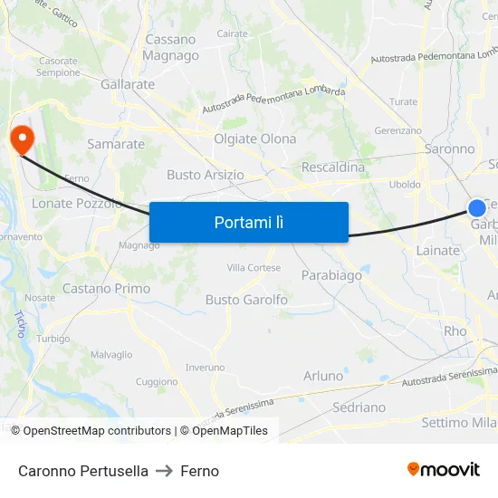 Caronno Pertusella to Ferno map