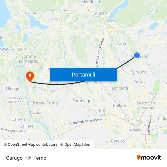 Carugo to Ferno map