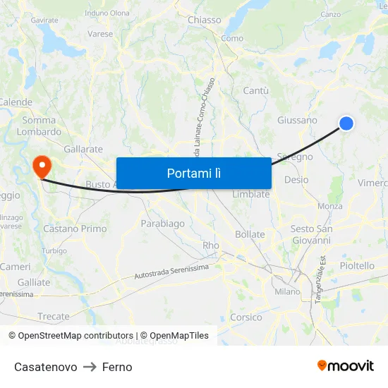 Casatenovo to Ferno map