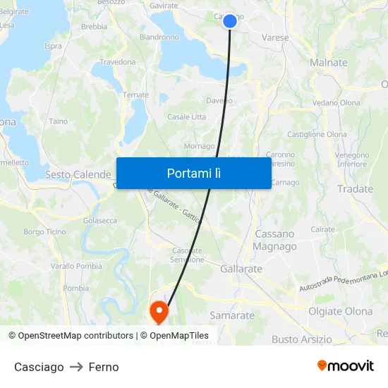 Casciago to Ferno map
