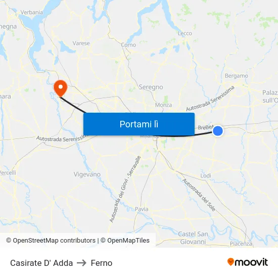 Casirate D' Adda to Ferno map