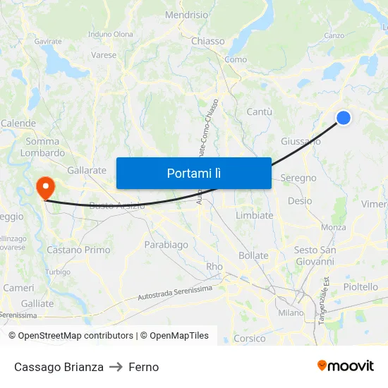 Cassago Brianza to Ferno map