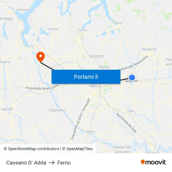 Cassano D' Adda to Ferno map