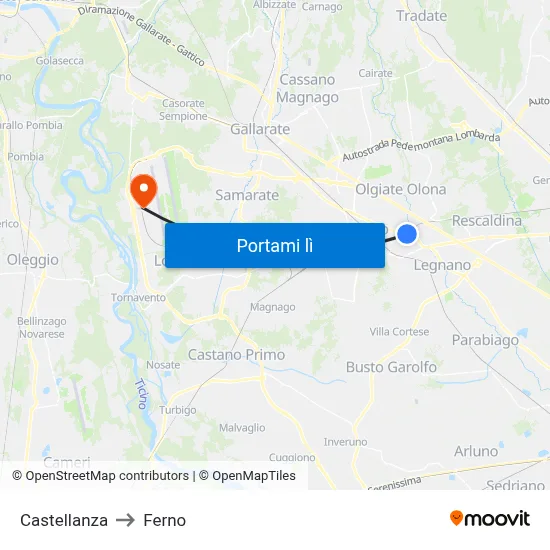 Castellanza to Ferno map
