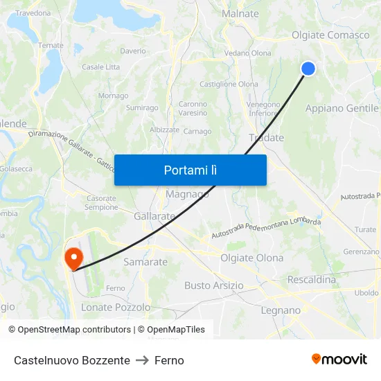 Castelnuovo Bozzente to Ferno map