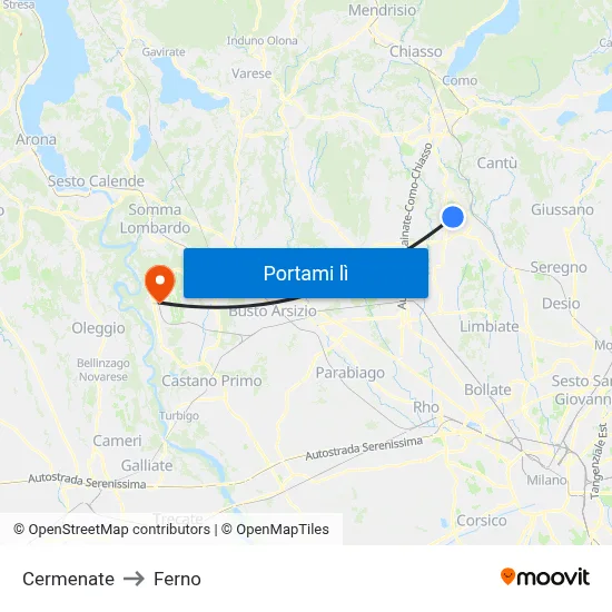 Cermenate to Ferno map