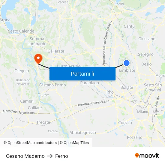 Cesano Maderno to Ferno map