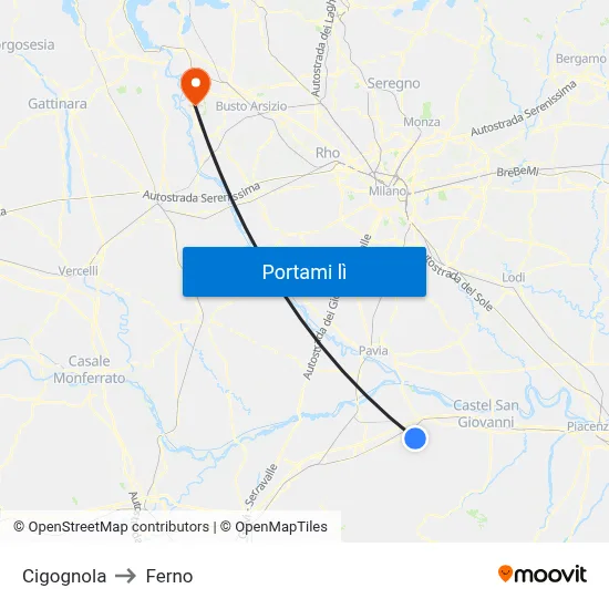 Cigognola to Ferno map