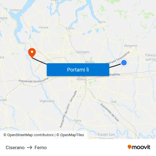 Ciserano to Ferno map