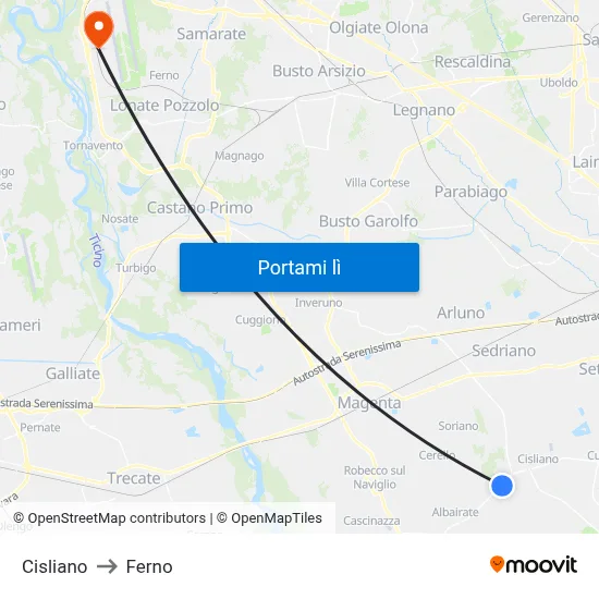 Cisliano to Ferno map