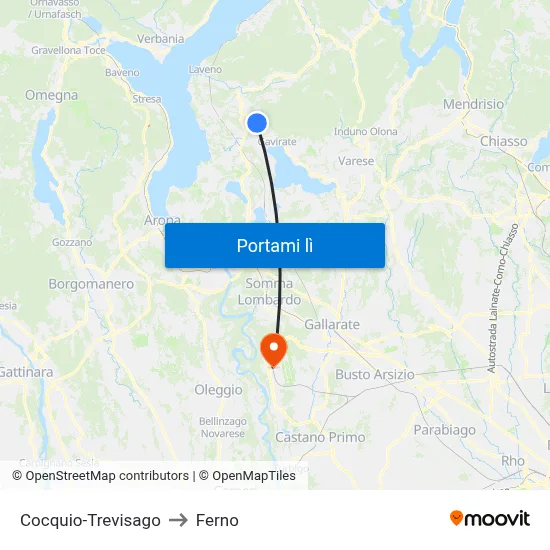 Cocquio-Trevisago to Ferno map
