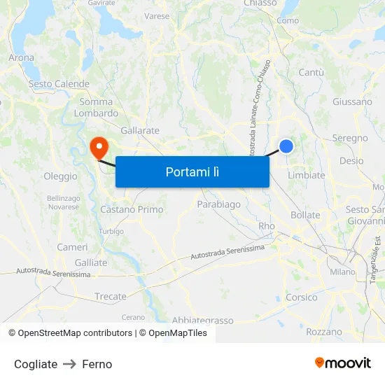 Cogliate to Ferno map