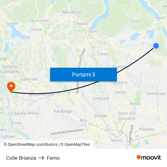 Colle Brianza to Ferno map