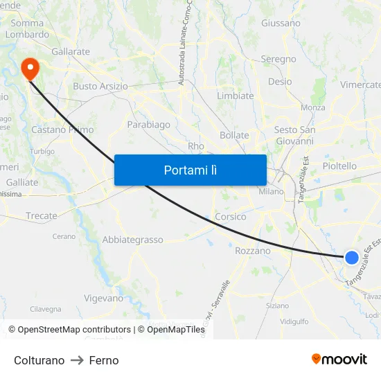 Colturano to Ferno map