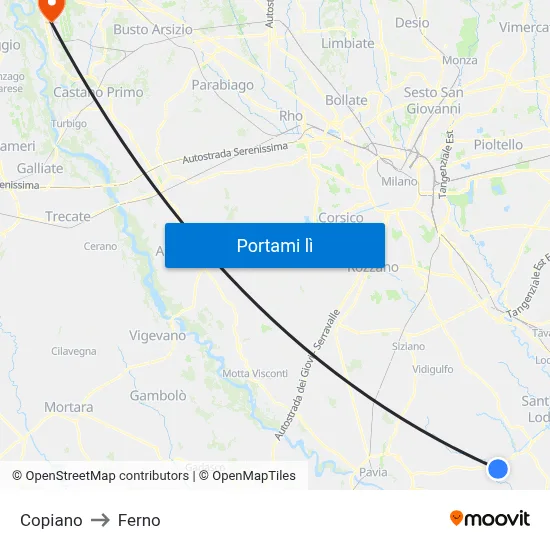 Copiano to Ferno map