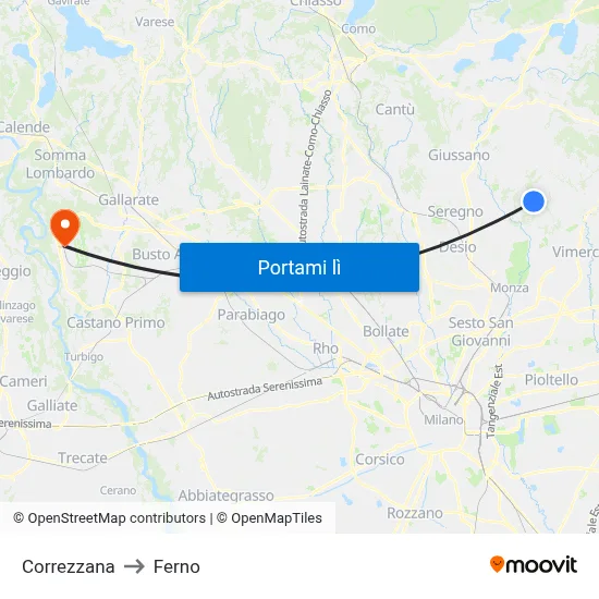 Correzzana to Ferno map