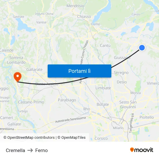 Cremella to Ferno map