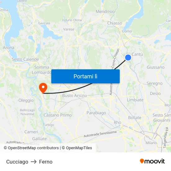 Cucciago to Ferno map