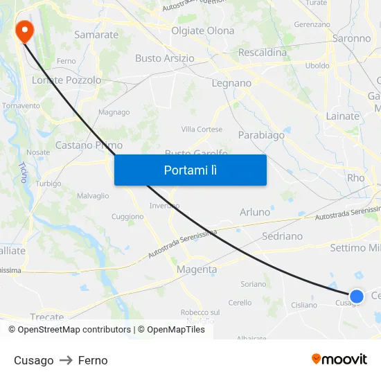 Cusago to Ferno map