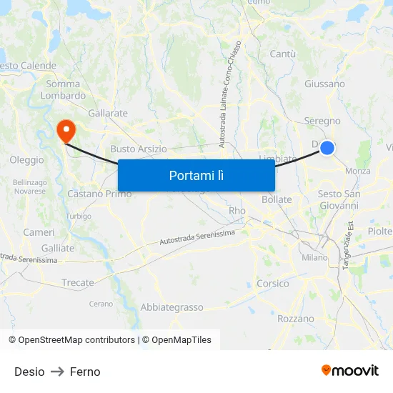 Desio to Ferno map