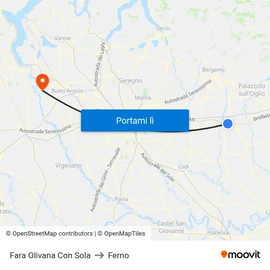 Fara Olivana Con Sola to Ferno map
