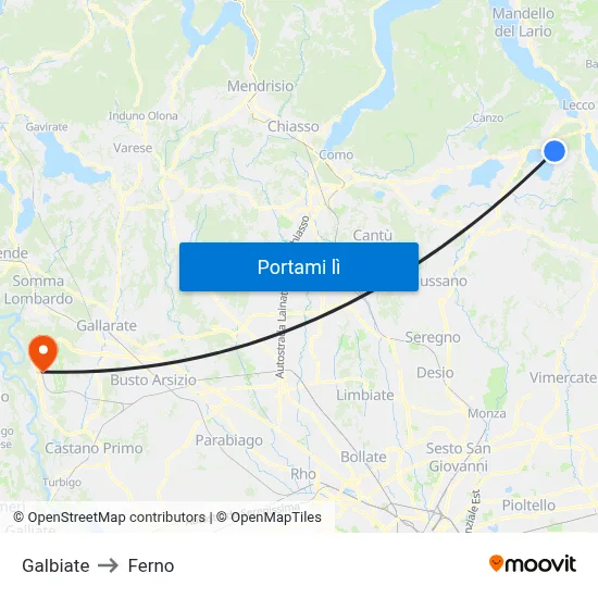 Galbiate to Ferno map