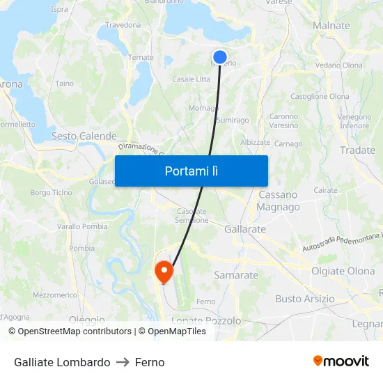 Galliate Lombardo to Ferno map