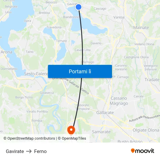 Gavirate to Ferno map