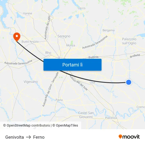 Genivolta to Ferno map