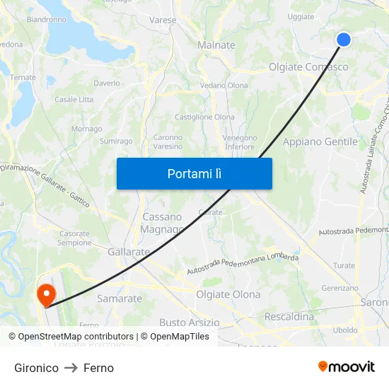 Gironico to Ferno map